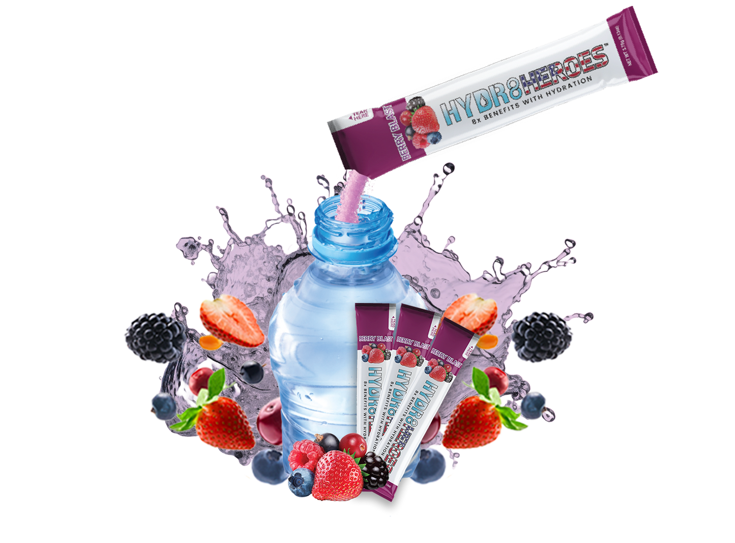 Variety Pack 30 Count Hydration Powder Sticks & Free Shaker Bottle (10 Tropical Punch, 10 Berry Blast, 10 Mango Passion Fruit)