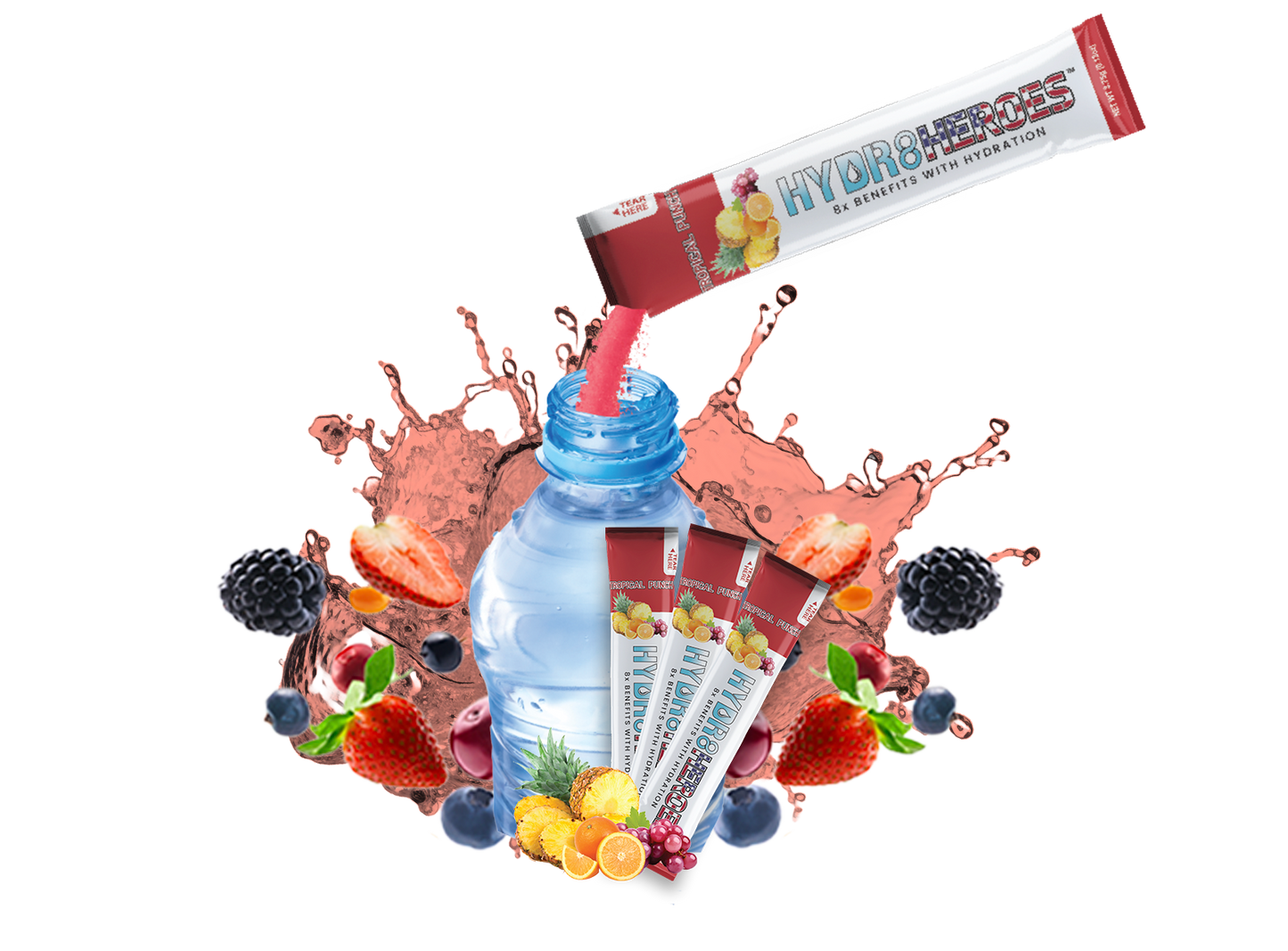 Variety Pack 30 Count Hydration Powder Sticks & Free Shaker Bottle (10 Tropical Punch, 10 Berry Blast, 10 Mango Passion Fruit)