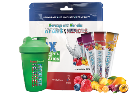 Variety Pack 30 Count Hydration Powder Sticks & Free Shaker Bottle (10 Tropical Punch, 10 Berry Blast, 10 Mango Passion Fruit)